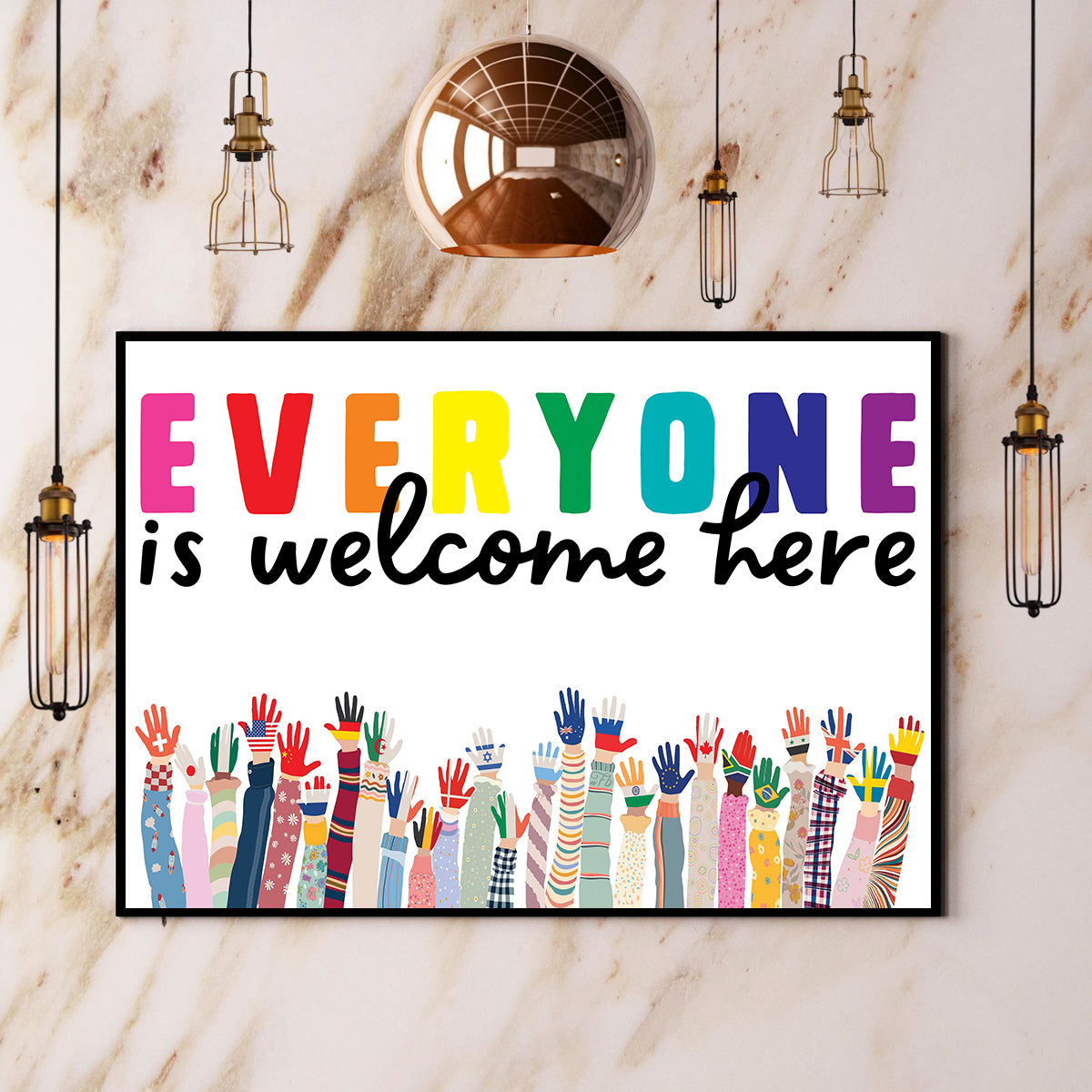 Teesdily | Multicultural Diversity Classroom Welcome Sign, Class Door Welcome Poster, Everyone Is Welcome Here Wall Art, Multilingual Class Decoration