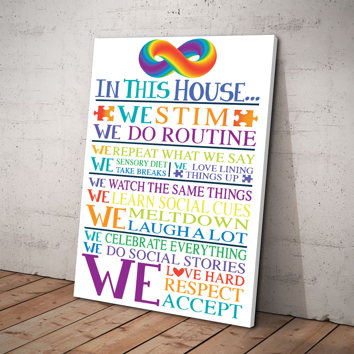 Teesdily | Autism Awareness Canvas Art In This House We Stim Art Poster Autism Support Autistic Family Gift Ideas Home Decoration