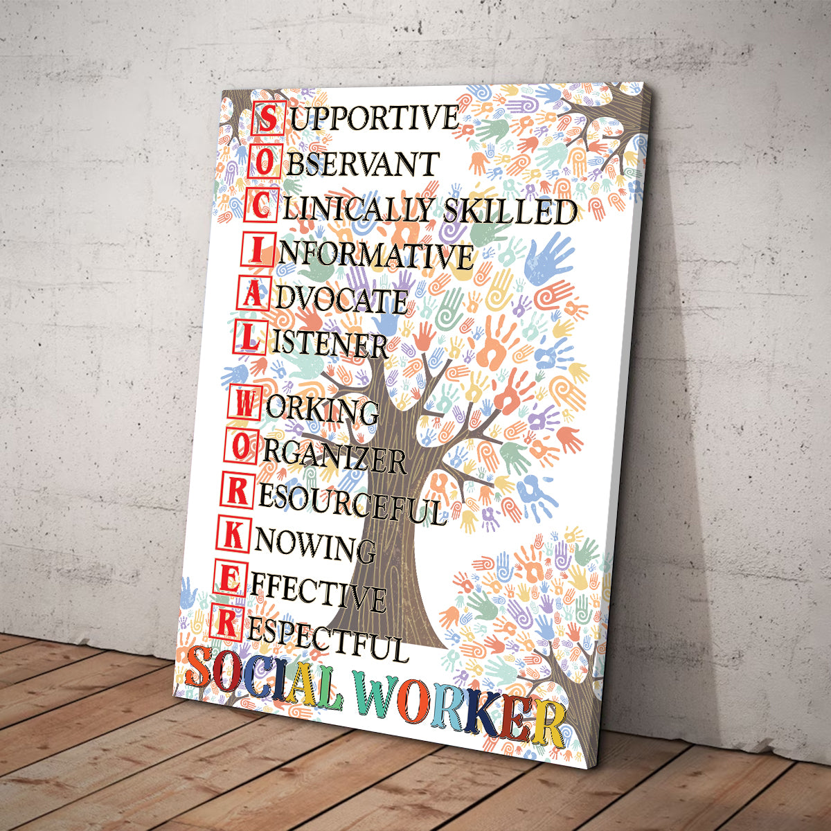 Teesdily | Social Worker Tree Hands Vertical Poster Social Assistant Wall Art Canvas Social Worker Office Decor Social Worker Appreciation Gifts