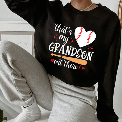 Teesdily | Baseball Grandma Shirt, That's My Grandson Out There Tops, Mothers Day Gift, Sporty Nana Streetwear Clothing Unisex Tshirt Hoodie Sweatshirt Size S-5XL / Mug 11-15Oz