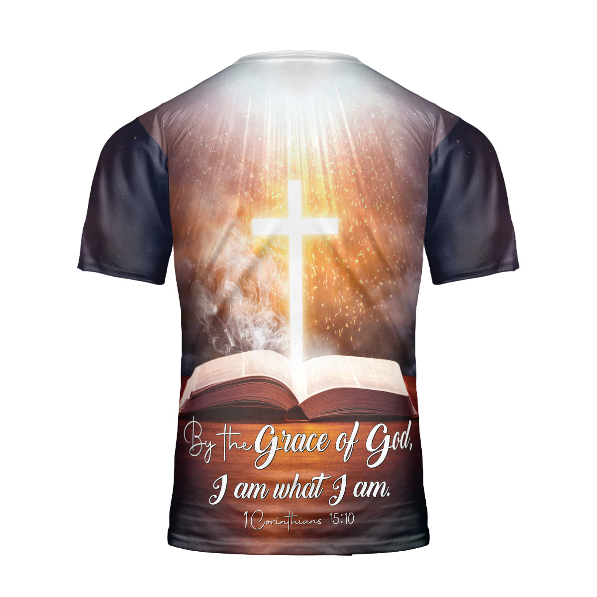 Teesdily | Jesus Christian Cross Bible Heaven Graphic 3D Tshirt Grace Of God I Am What I Am All Over Print Shirt Religious Gift Ideas