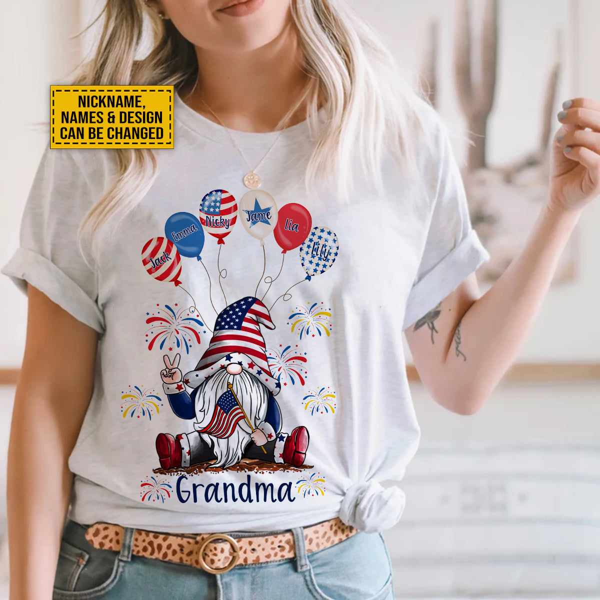 Gnomies Love Grandma Grandma Gnome American Flag T-Shirt Whimsical Grandma Gift Tshirts, Hoodie, Sweatshirt