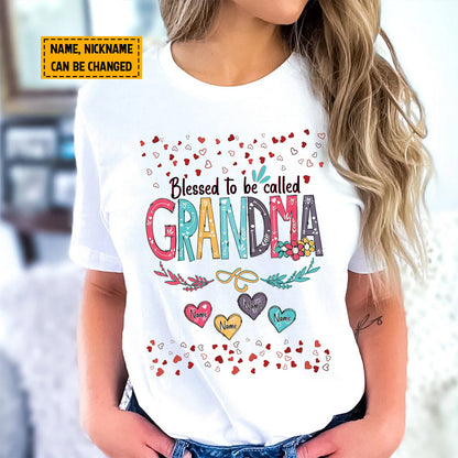 Teesdily | Grandma Personalized Kids Name Shirt, Blessed To Be Called Grandma Hoodie Sweatshirt Mug, Grandmom Mothers Day Custom Gifts