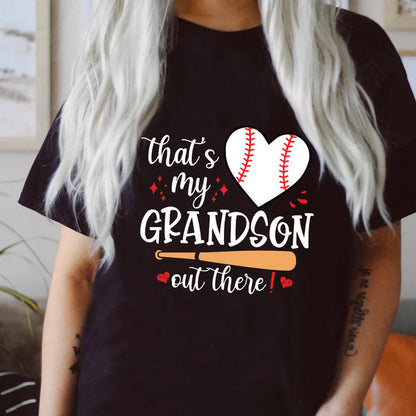 Teesdily | Baseball Grandma Shirt, That's My Grandson Out There Tops, Mothers Day Gift, Sporty Nana Streetwear Clothing Tshirt Hoodie Sweatshirt Mug