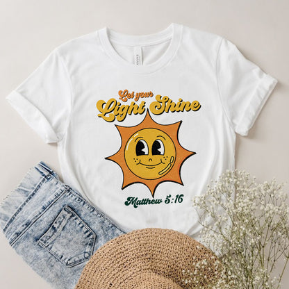 Teesdily | God Bible Verse Short Sleeve Shirts, Let Your Light Shine Christian Sweatshirt Hoodie Mug, Cute Sunshine Christian Religious Shirt Gifts