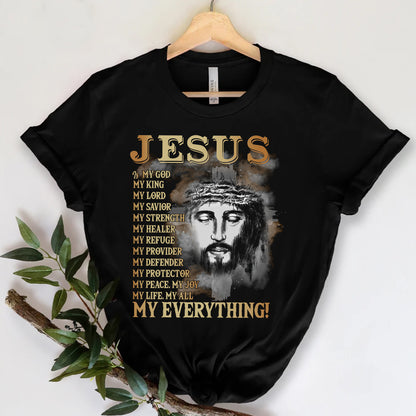 Teesdily | Jesus Portrait Graphic Shirt, Jesus My God My King My Everything Sweatshirt Hoodie Mug, Jesus Christian Short Sleeve Shirts, Religious Gifts