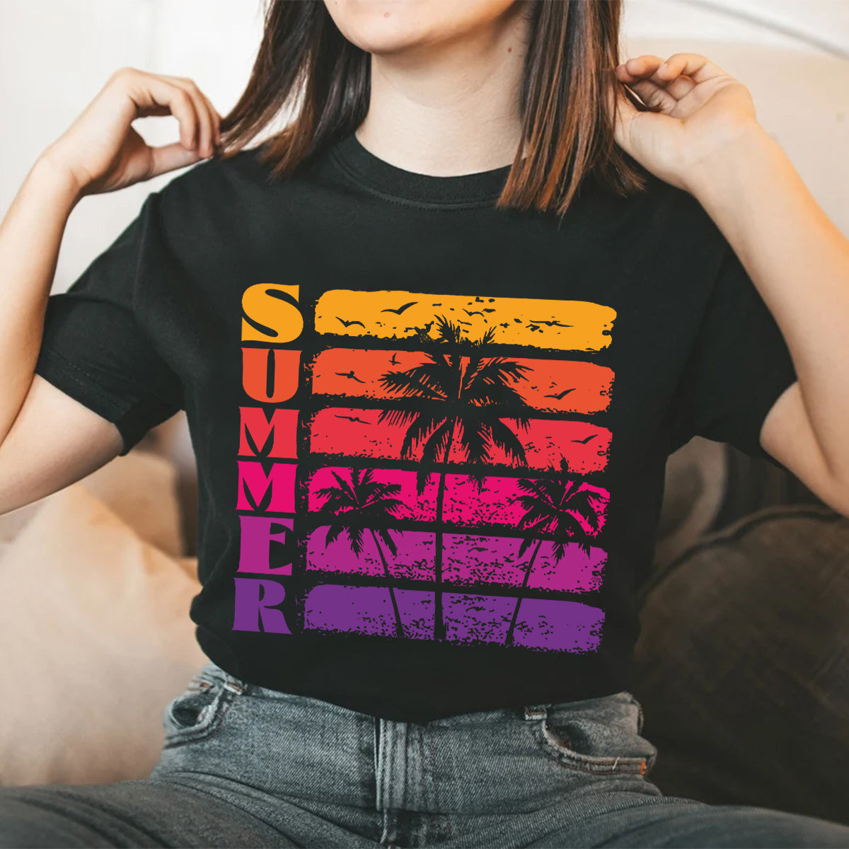 Teesdily | Summer Beach Coconut Tree Palm Tree Graphic Tshirt Summer Vibes Vintage Retro Sweatshirt Hoodie Mug Summer Vibe Summer Vacation Clothing