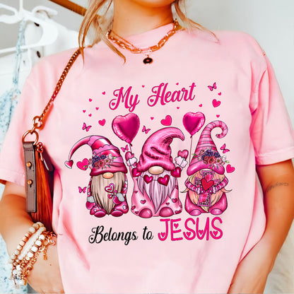 Teesdily | Valentine Gnomes Valentines Day Shirts, My Heart Belongs To Jesus Sweatshirt Hoodie Mug, Valentine's Day Gift For Her, Christian Gifts