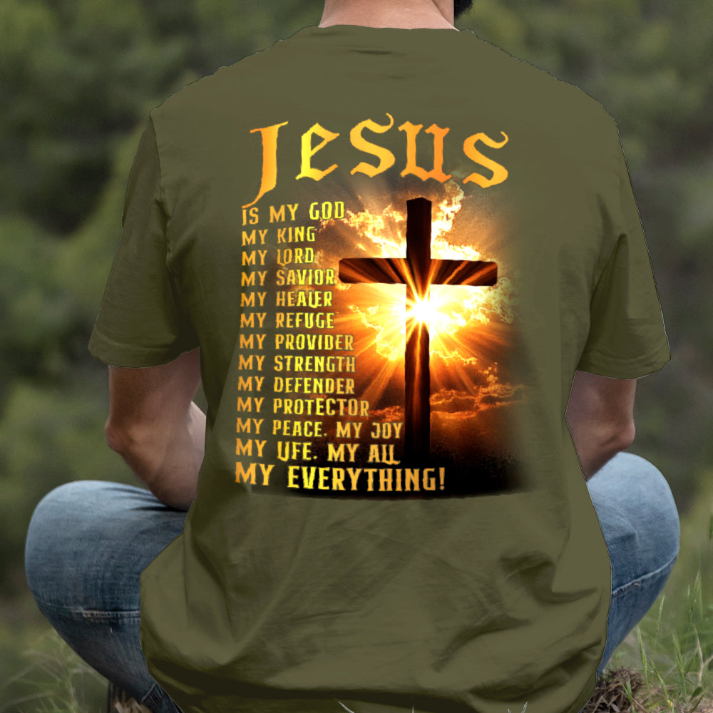 Teesdily | Jesus Is My God Shirt, Jesus My Everything Sweatshirt , Jesus Christian Cross Light Hoodie Mug, Religious Faith Gift