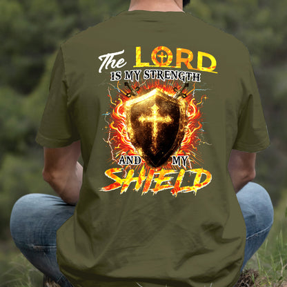 Teesdily | The Lord Is My Strength And My Shield Shirt, Jesus Christian Cross Sweatshirt, Faith God Hoodie Mug, Religious Gift Men