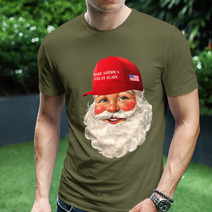 Teesdily | Santa Make Christmas Great Again Shirt, Funny Santa Christmas Sweatshirt, American Flag Santa Hoodie Mug, Xmas Gift