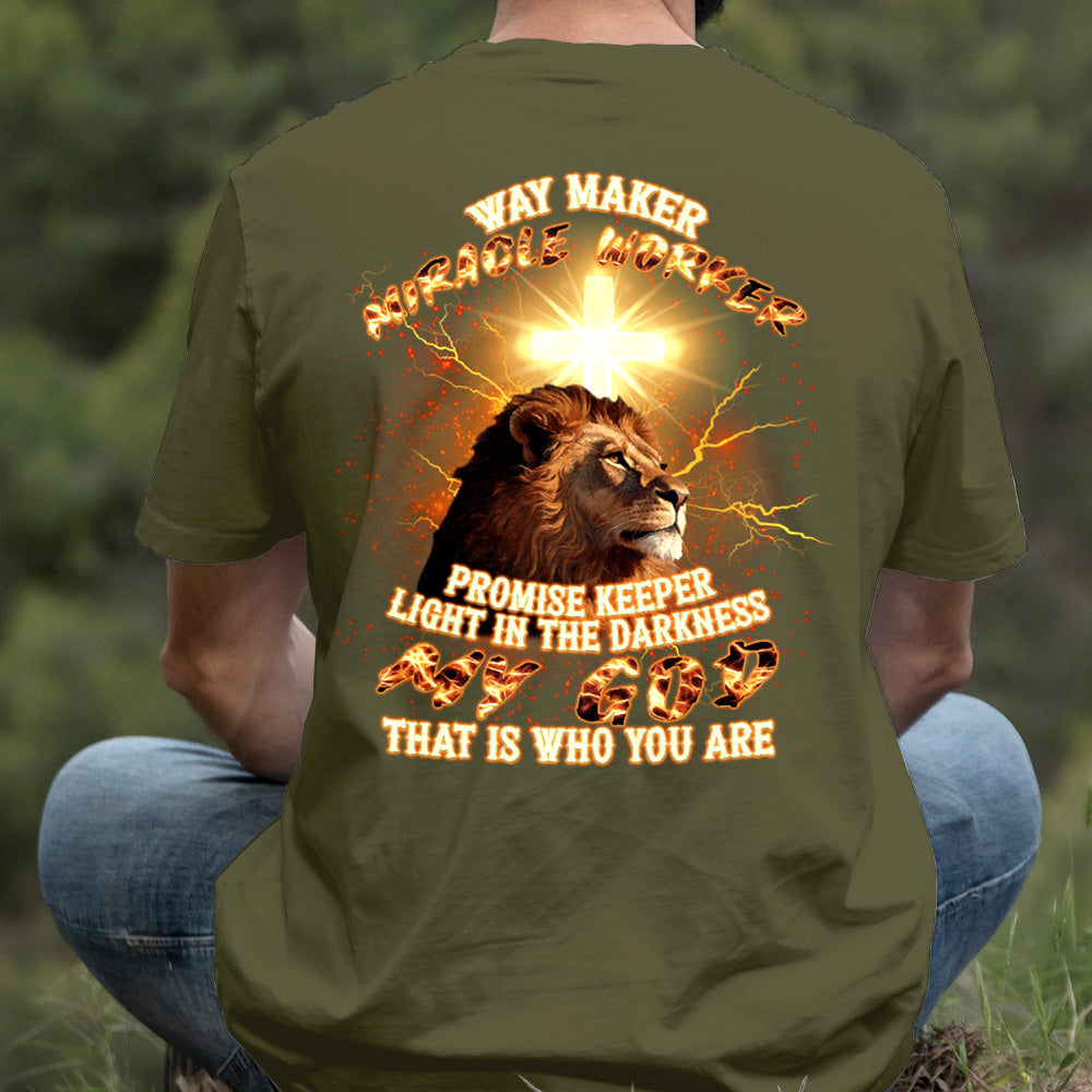 Teesdily | Way Maker Miracle Worker Promises Keeper Shirt, Jesus Cross Lion Sweatshirt, My God Hoodie Mug, Faith Religious Gift