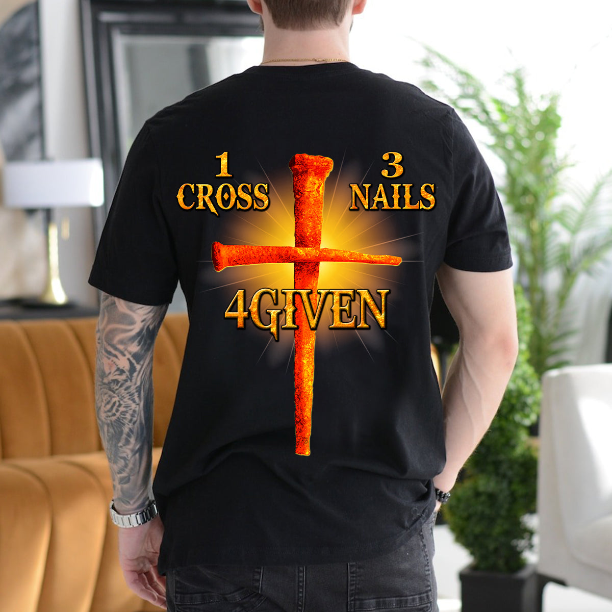 Teesdily | Jesus Christ Cross Unisex Tshirt Backside, Jesus 1 Cross 3 Nails 4 Given Hoodie Sweatshirt, Christian Mug, Religious Gift Idea