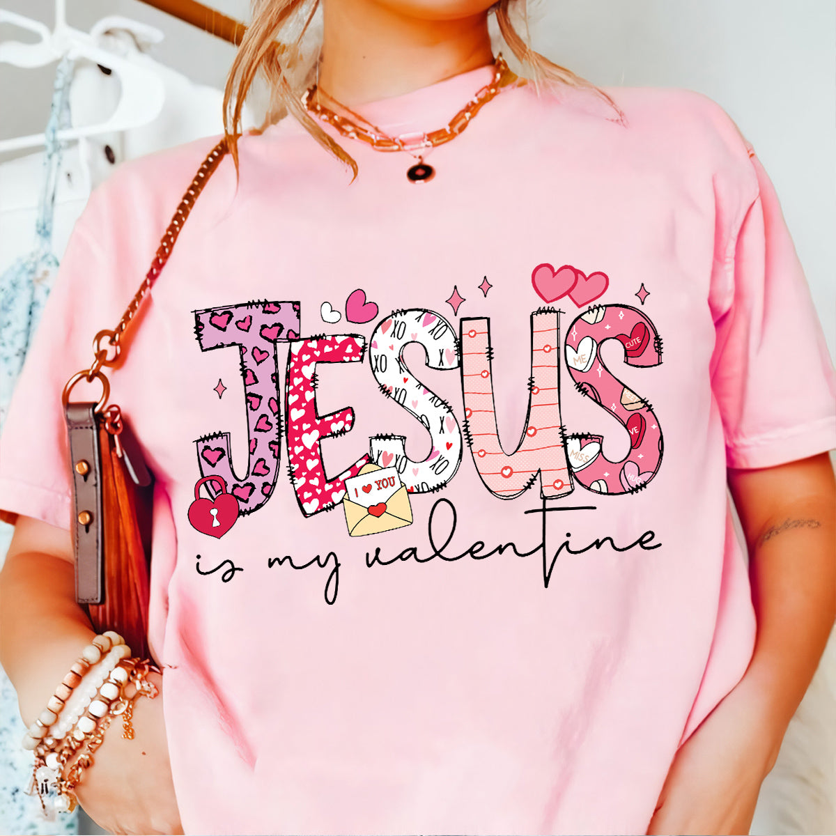 Teesdily | Jesus Is My Valentine Womens Tops Valentines Day Theme Tshirt Sweatshirt Hoodie Mug Valentine Gift For Christian Mom Grandma Girlfriend