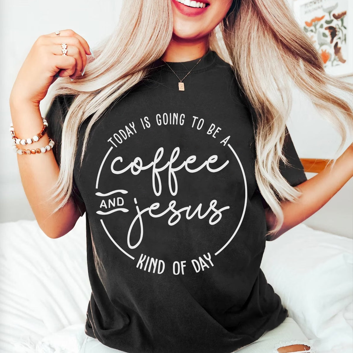 Teesdily | Jesus Christ Minimalist Style Casual Shirt Today Is Going To Be A Coffee And Jesus Kind Of Day Sweatshirt Hoodie Mug Coffee Lover Gifts