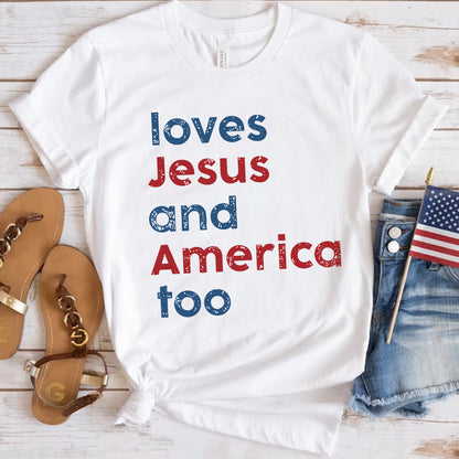 Teesdily | Loves Jesus And America Too Shirt, Patriotic Christian Sweatshirt Hoodie Pullover, Independence Day Mug, Christian 4Th Of July Gifts