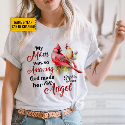 Teesdily | Cardinal Christmas Memorial Personalized Shirt God Made My Mom An Angel Sweatshirt Hoodie Mug Mom Mama In Heaven Remembrance Gifts