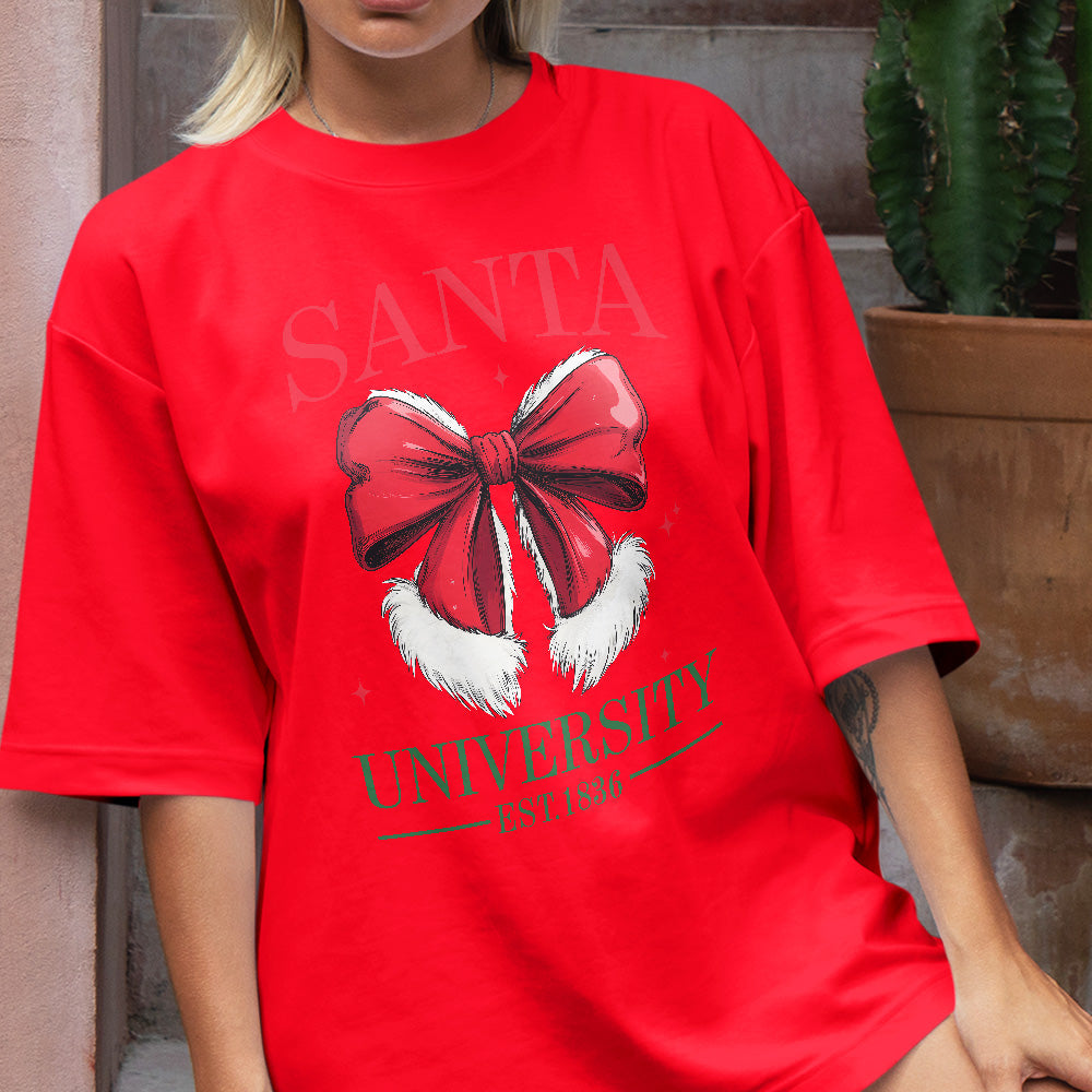 Teesdily | Retro Santa Bow University Est 1836 Shirt, Coquette Bow Christmas Sweatshirt, Social Club Santa Tee