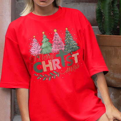 Teesdily | Merry Christmas Shirt, Jesus Christmas T-shirt, Christian Christmas Tree Sweatshirt, Holiday Christmas Hoodie Mug Gift