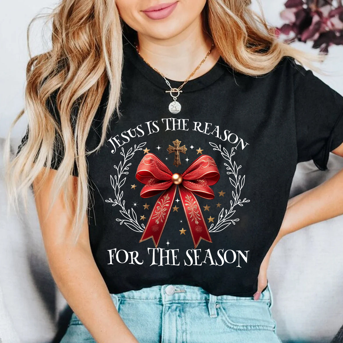 Teesdily | Christian Coquette Shirt, Jesus Is The Reason For The Season Tee Sweatshirt Hoodie Mug, Christmas Jesus Lovers Gifts