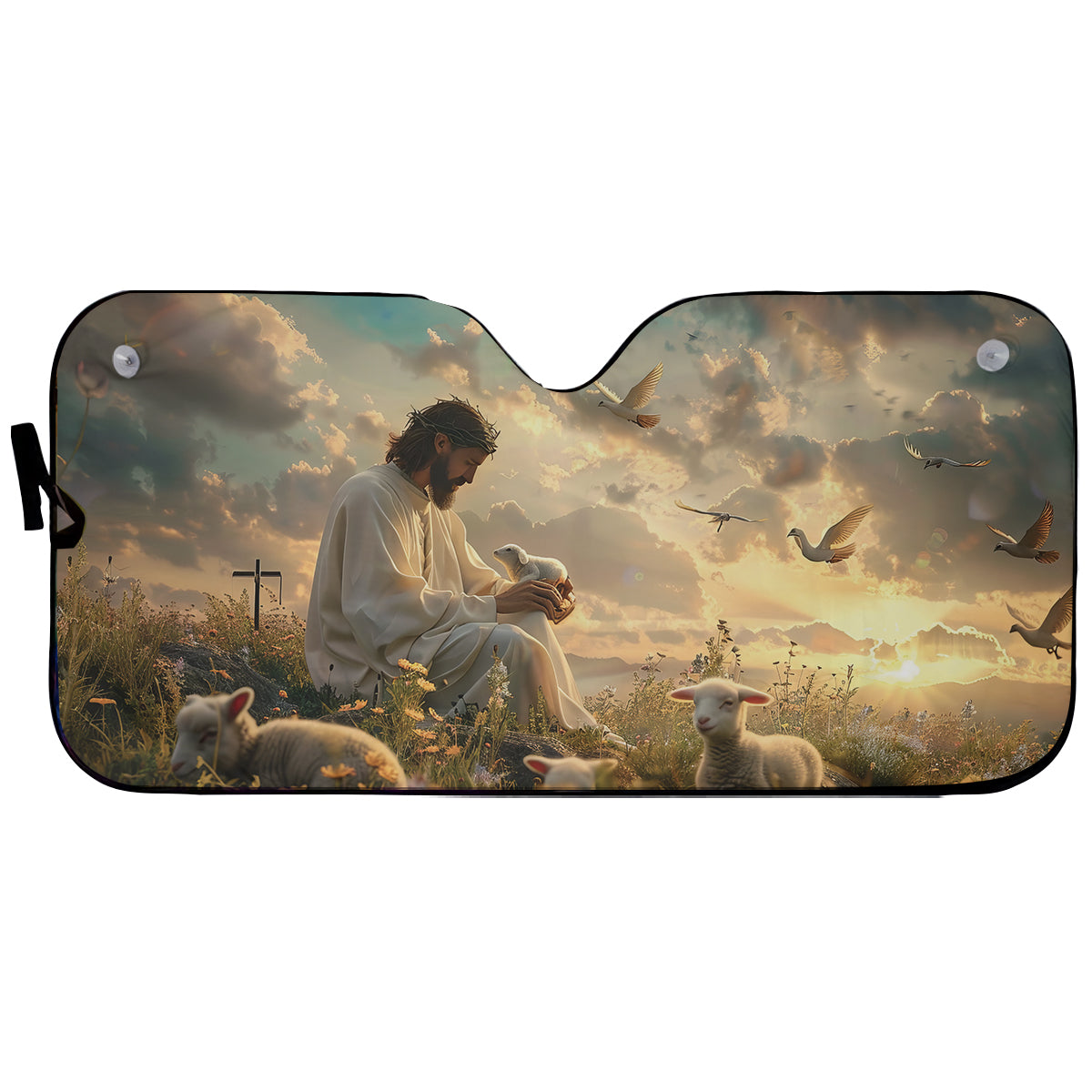 Teesdily | Jesus Lambs Bird Car Sunshade, Lambs Of God Auto Sunshade, Jesus Windshield Sun Shade Protector, Car Accessories, Christ Religious Gifts