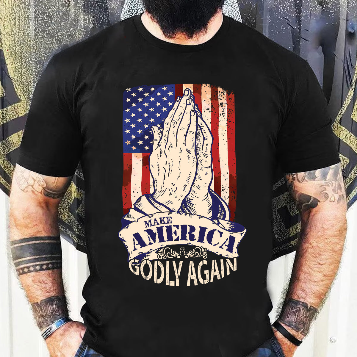 Teesdily | American Flag Jesus Praying Hands Shirt, Make America Godly Again Tee Sweatshirt Hoodie Mug, Jesus Lovers Gifts, Christian Apparel