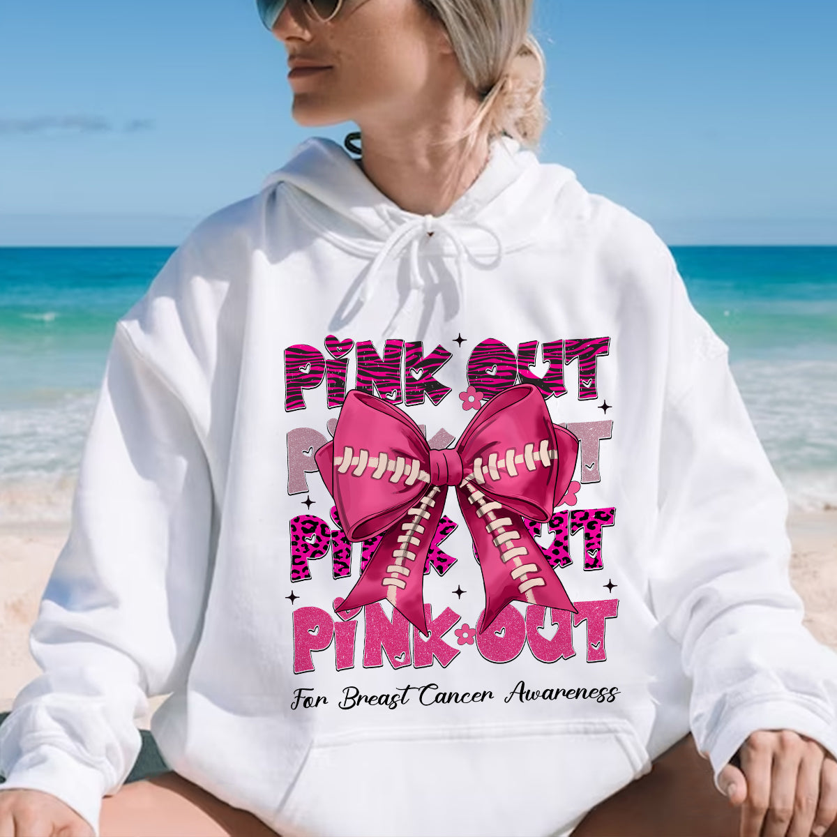 Teesdily | Breast Cancer Awareness Pink Shirt, Pink Out Tee Sweatshirt Hoodie Mug, Football Coquette T-shirt, Pink Ribbon, Game Day Shirt