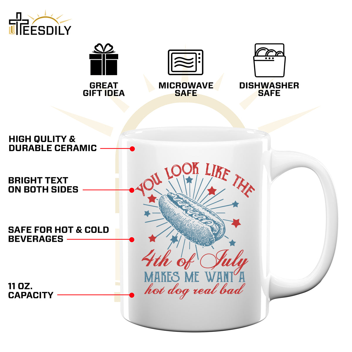 Teesdily | Indepdence Day Hotdog Funny Shirt, 4th Of July Hot Dog Real Bad Sweatshirt Hoodie, Independence Day Humor Mug, American Pride Gifts