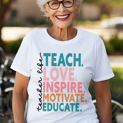 Teesdily | Teacher Unisex T-shirt, Teacher Life Teach Love Educate Tee Sweatshirt Hoodie Mug, Teaching Gifts, Back To School Shirt