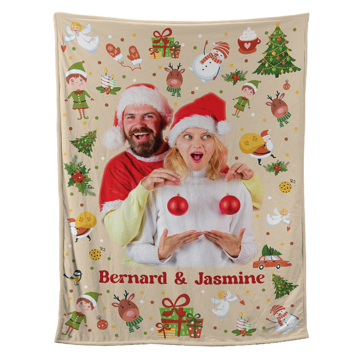 Teesdily | Couple Xmas Custom Blanket With Picture, Cute Christmas Pattern Sherpa Blanket, Christmas Gift For Girlfriend, Christmas Bedroom Decor