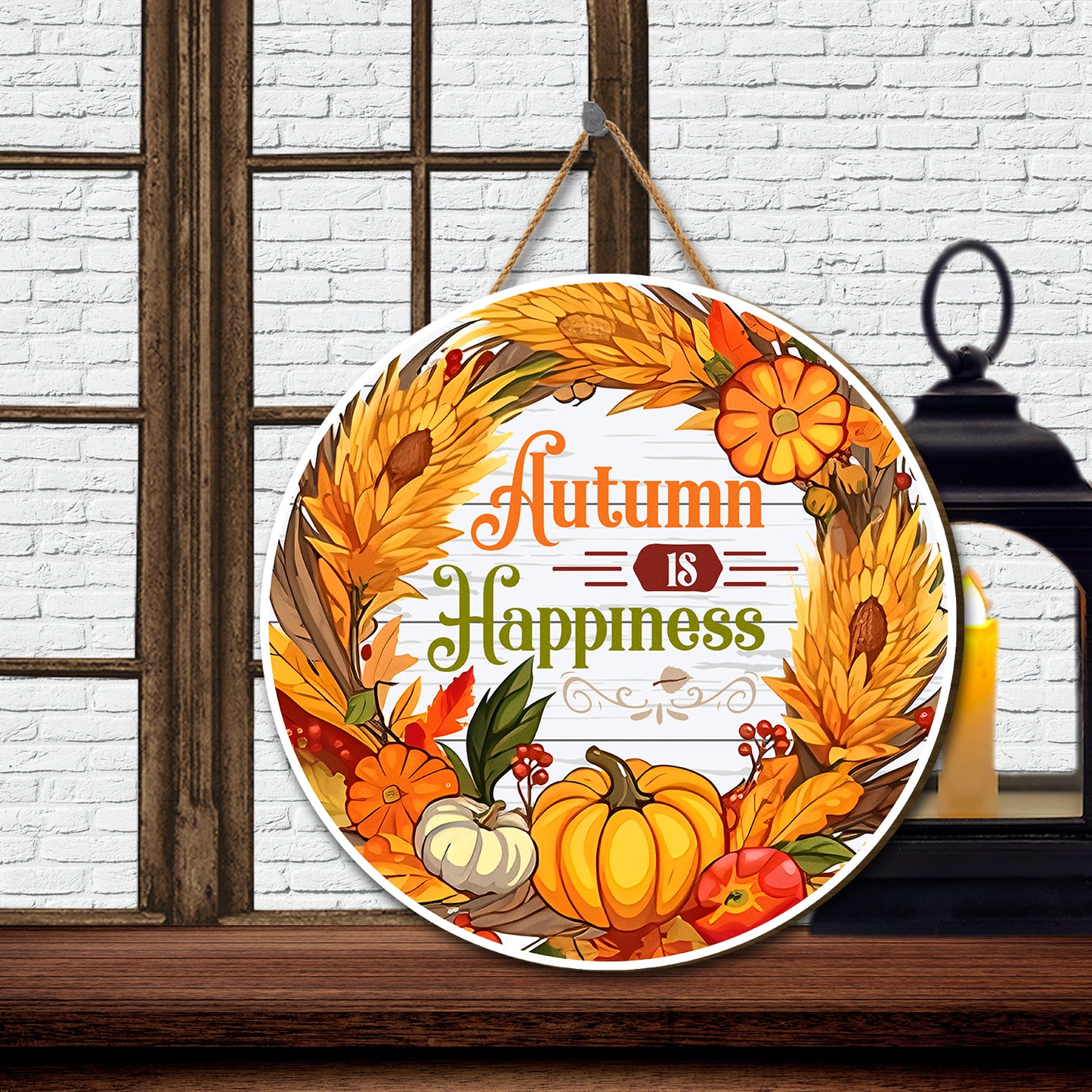 Teesdily | Thanksgiving Front Door Sign, Autumn Is Happiness Sign Wooden Hanging Sign, Fall Harvest Farm Wood Signs Home Decor, Housewarming Gifts