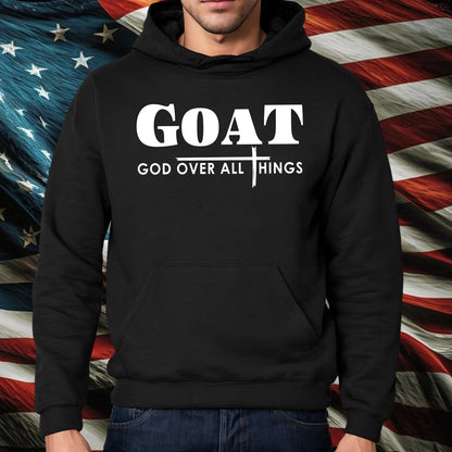 Teesdily | God Cross Shirt, Goat God Over All Things Tee Sweatshirt Hoodie Mug, Jesus Cross Lovers Shirt, Christian Apparel Gifts