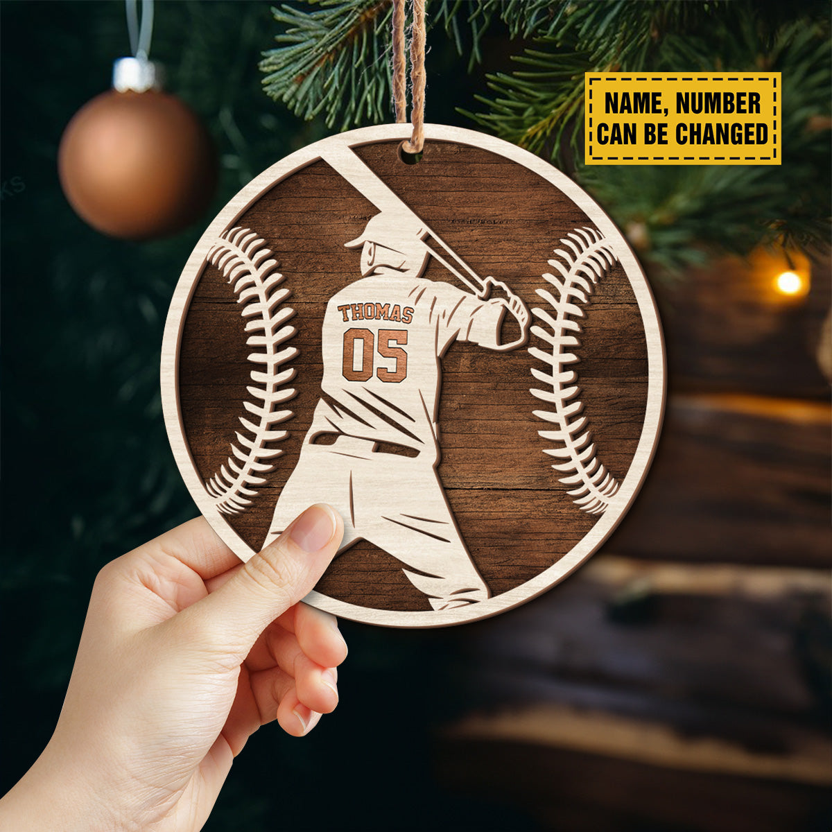 Teesdily | Customized Baseball Ornaments, Team Baseball Player Ornament Christmas, Sport 2 Layered Wood Ornament, Christmas Gift