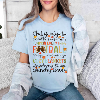 Teesdily | Fall T-shirt, Chilly Nights Pumpkin Everything Crunchy Leaves Tee Sweatshirt Hoodie Mug, Thanksgiving Gift, Autumn Pumkin Shirt