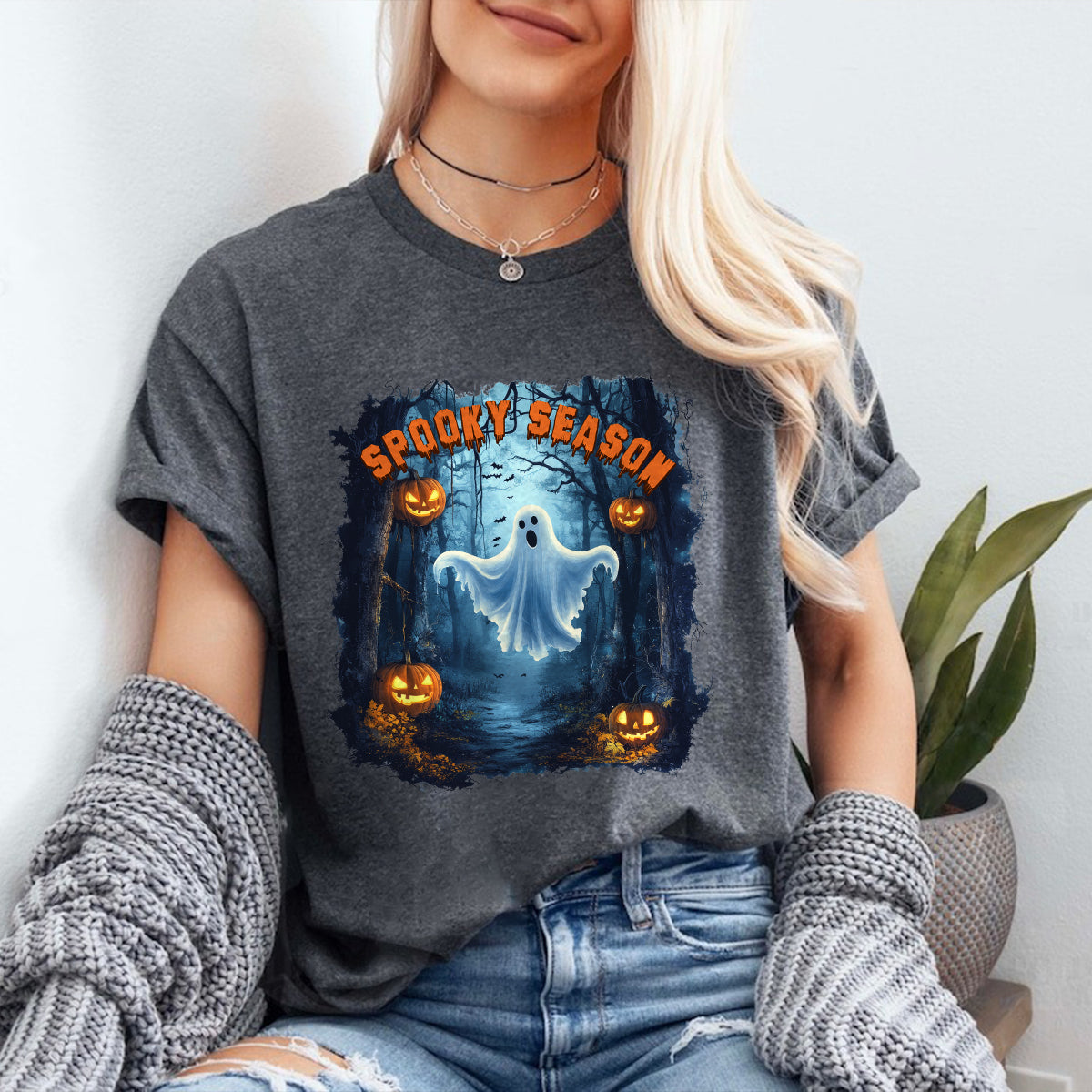 Teesdily | Halloween Ghost Pumpkin Shirt, Spooky Season Sweatshirt, Pumpkin Spooky Vibe Hoodie, Halloween Party Shirt For Women, Fall Pumpkin Tee Gift