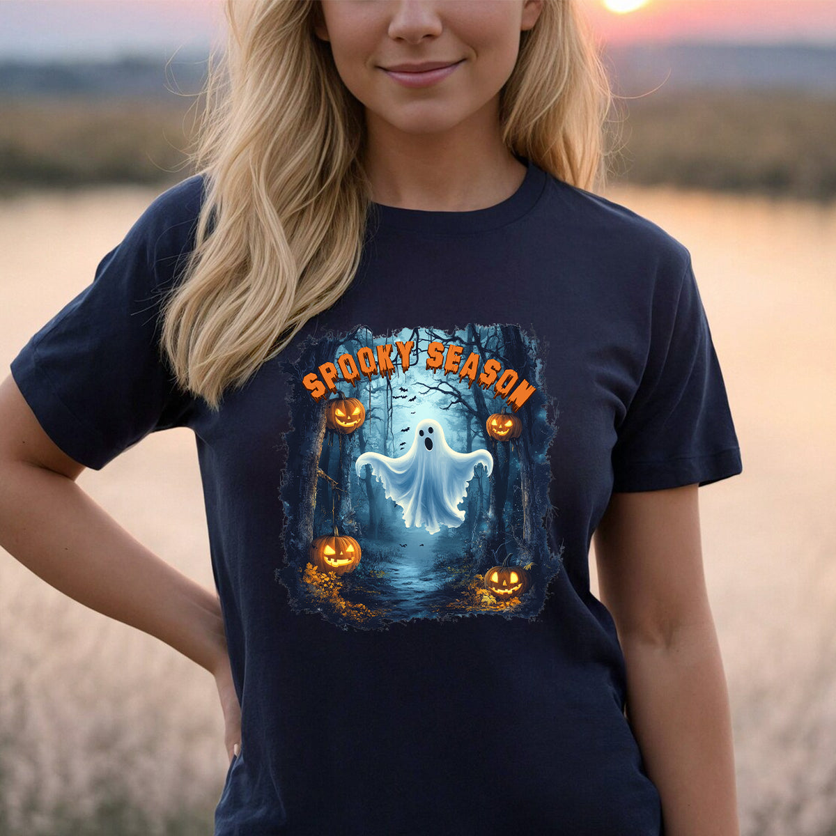 Teesdily | Halloween Ghost Pumpkin Shirt, Spooky Season Sweatshirt, Pumpkin Spooky Vibe Hoodie, Halloween Party Shirt For Women, Fall Pumpkin Tee Gift