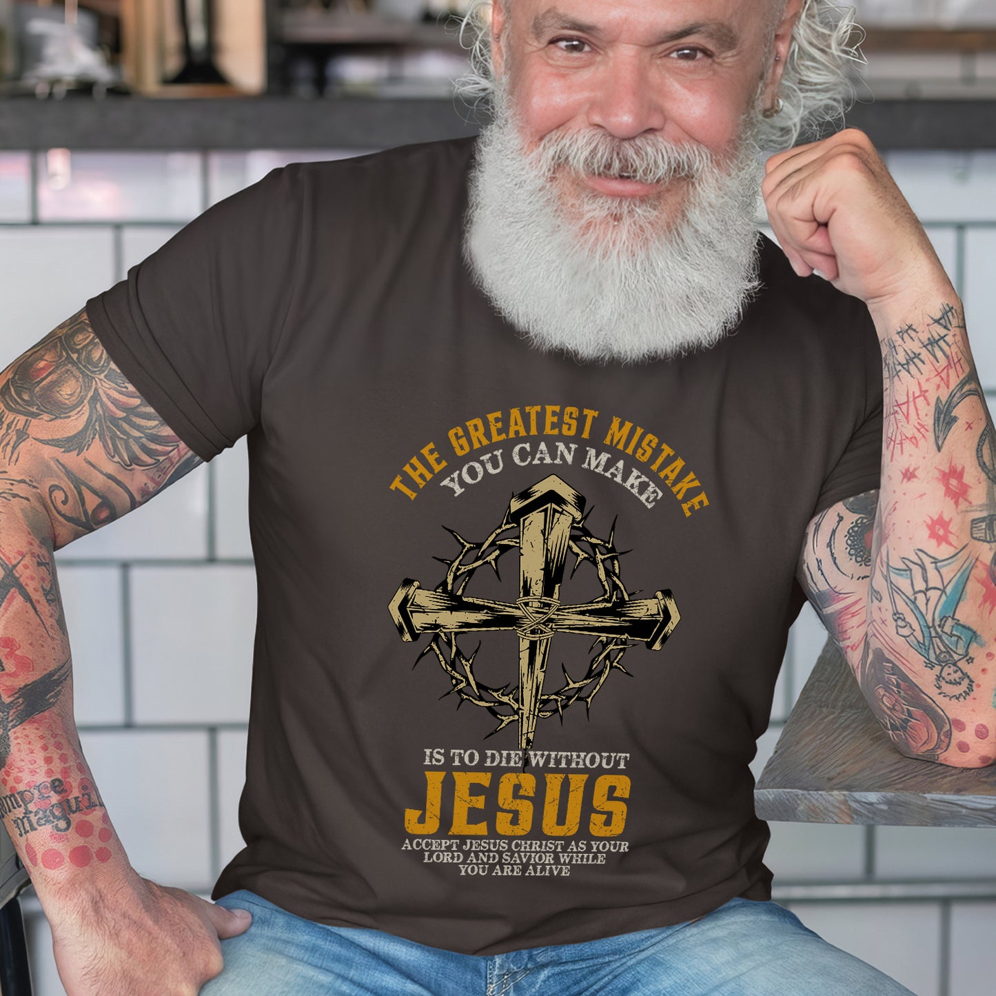 Teesdily | Jesus Cross Crown Shirt, The Greatest Mistake You Can Make Is To Die Without Jesus Tee, Christian Gifts Unisex Tshirt Hoodie Sweatshirt Mug