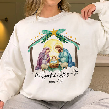 Teesdily | The Greatest Gift Of All Shirt, Nativity Shirt, Christian Nativity Christmas Sweatshirt Hoodie Mug, Religious Gift