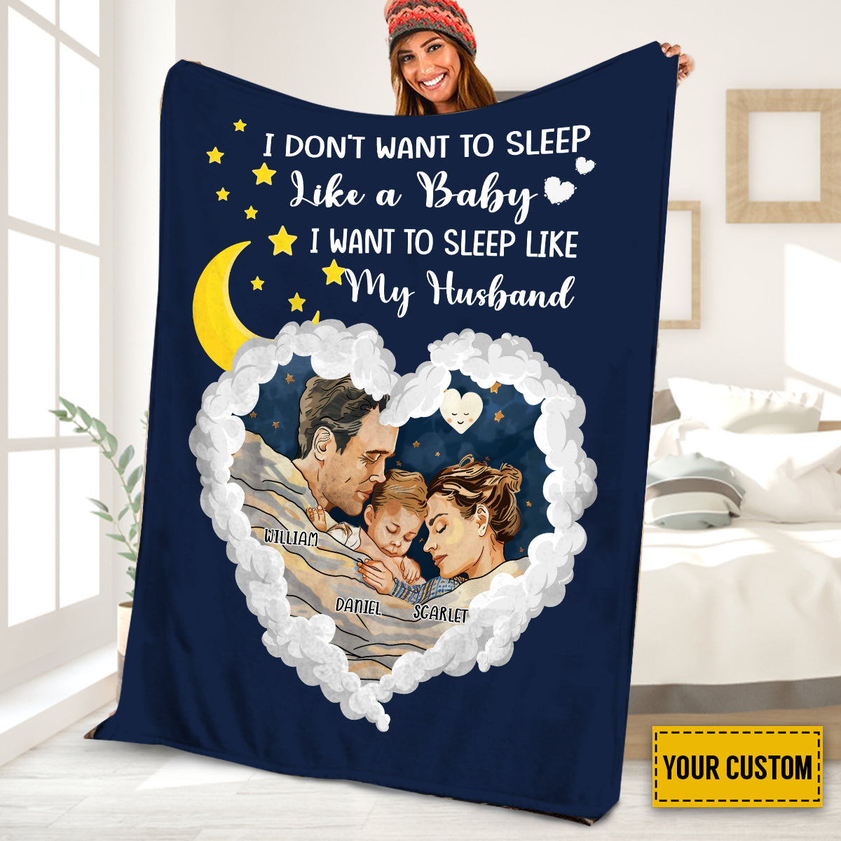 Teesdily | Custom Name Family Throw Blanket I Want To Sleep Like My Husband Fleece Blanket Funny Family Warm Blanket Sherpa Personalized Gift For Mom