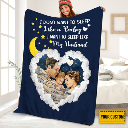 Teesdily | Custom Name Family Throw Blanket I Want To Sleep Like My Husband Fleece Blanket Funny Family Warm Blanket Sherpa Personalized Gift For Mom