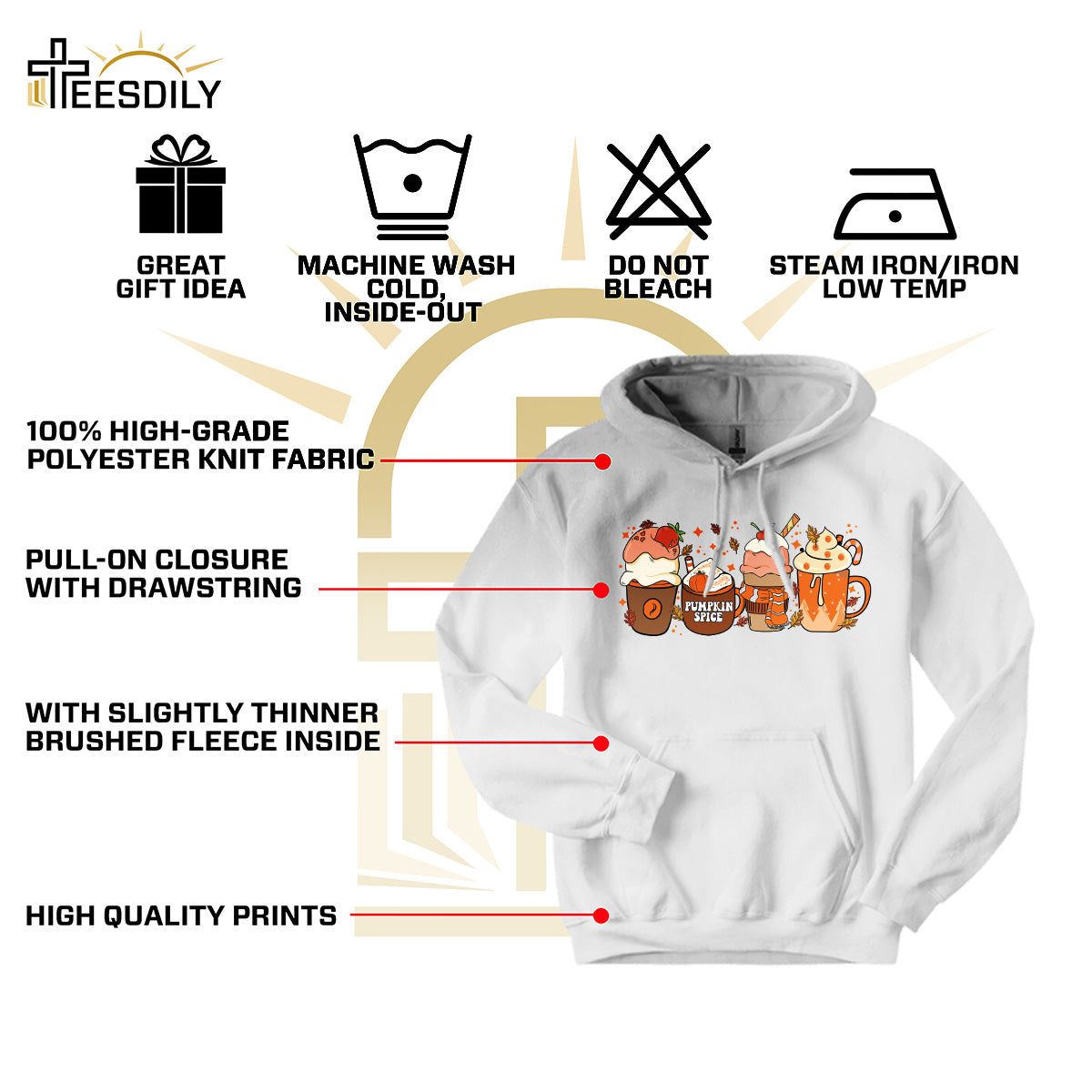 Teesdily | Halloween Pumpkin Spice Sweatshirt, Fall Thankful Coffee Cup Hoodie Mug, Halloween Pumpkin Latte Drink Tee Gift