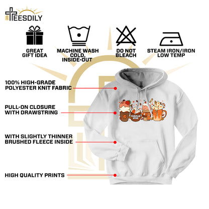 Teesdily | Halloween Pumpkin Spice Sweatshirt, Fall Thankful Coffee Cup Hoodie Mug, Halloween Pumpkin Latte Drink Tee Gift