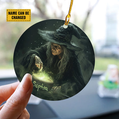 Teesdily | Customized Witch Halloween Ornament Car Hanging, Pumpkin Pot Of Poison Car Rear View Mirror Accessories, Retro Halloween Decorations