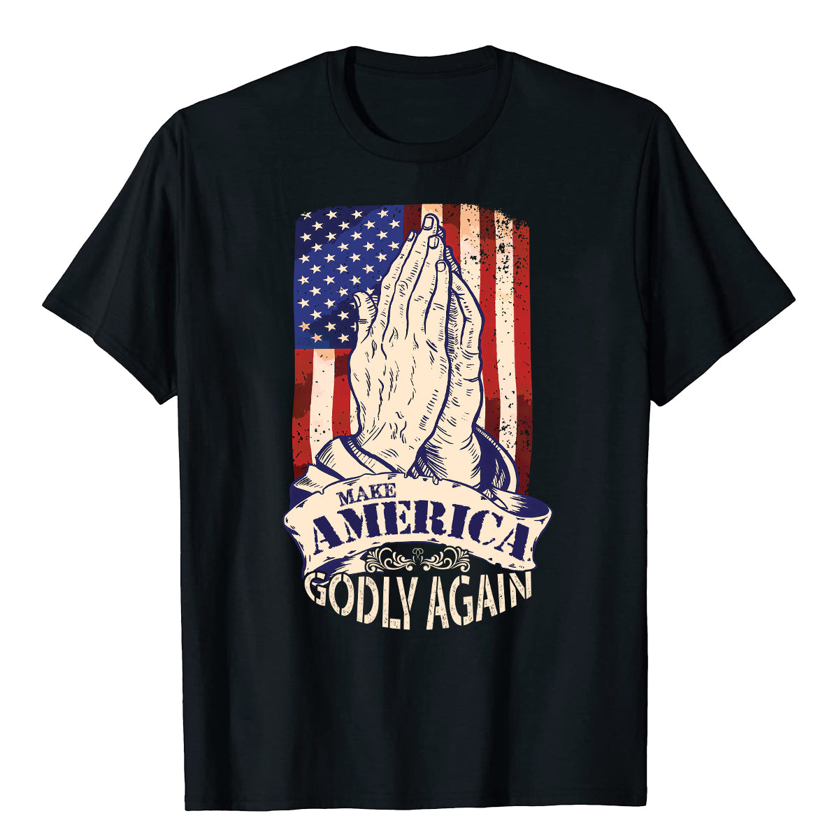 Teesdily | American Flag Jesus Praying Hands Shirt, Make America Godly Again Tee Sweatshirt Hoodie Mug, Jesus Lovers Gifts, Christian Apparel