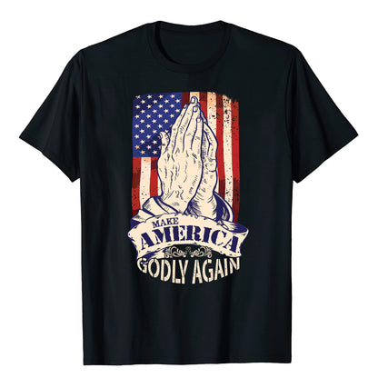 Teesdily | American Flag Jesus Praying Hands Shirt, Make America Godly Again Tee Sweatshirt Hoodie Mug, Jesus Lovers Gifts, Christian Apparel