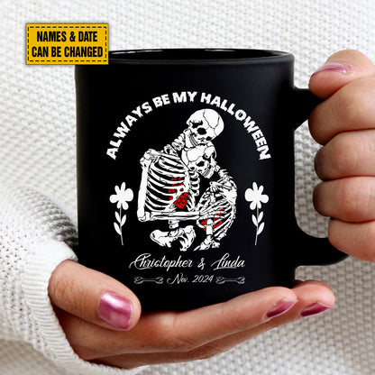 Teesdily | Customized Skeleton Couple Hug Shirt, Always Be My Halloween Sweatshirt Hoodie Mug, Gothic Skeleton Shirt, Matching Couple Shirt Gift