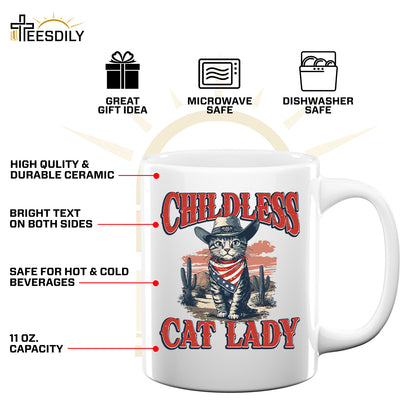 Teesdily | Childless Cat Lady Shirt, Childless Cat Lady For Comma La Sweatshirt Hoodie Mug, Vintage Cat Cowboy T-shirt, Kama-laa Tee, Patriot Gift