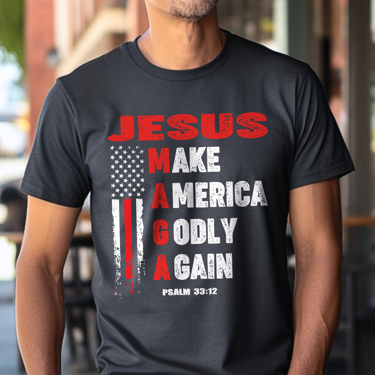 Teesdily | Jesus American Flag Shirt, Jesus Make America Godly Again Tee Sweatshirt Hoodie Mug, Jesus Lovers Tee Gifts, Patriotic Shirt