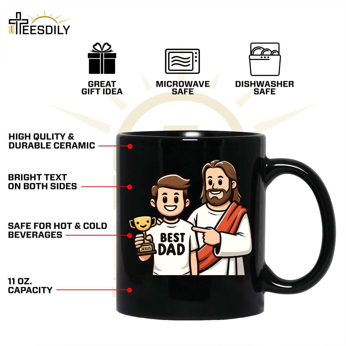 Teesdily | Jesus And Dad Shirt, Best Dad Tshirt, Happy Father's Day Gift, Faith God Gift, Unisex Tshirt Hoodie Sweatshirt Mug