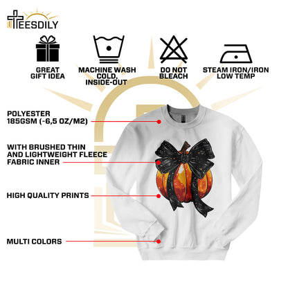 Teesdily | Retro Halloween Coquette Bow Spooky Shirt, Fall Pumpkin Coquette Bow Sweatshirt, Fall Vibes Hoodie, Fall Season Shirt, Halloween Tees